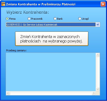 Okno zmiany kontrahenta w Comarch Optima